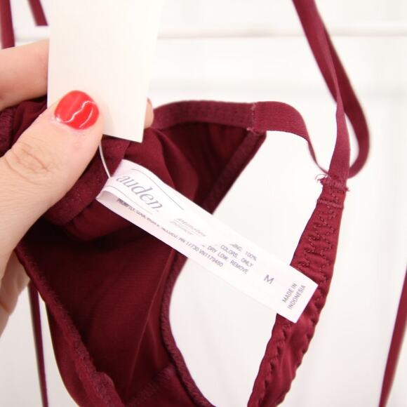 NWT Auden Burgundy Silk-Style Slip Dress Night Sleepwear Matching G-String Thong - Picture 9 of 12
